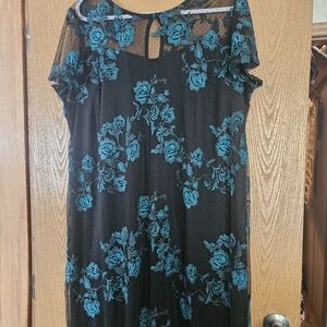Lane Bryant Black and Teal Floral Midi Dress